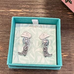 Piper K Silver Disco Ball Cowboy Hat & Boot Dangle Earrings